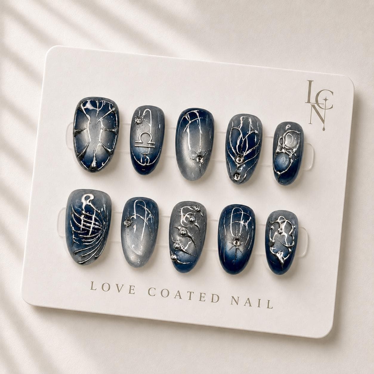 Celestial Press On Nails, Blue Galaxy Nails, Astrology Nail Set, Silver Chrome Nails, Handmade Luxury Personalized Zodiac