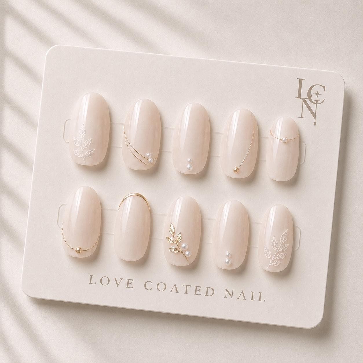 Bridal Press On Nails, Pearl Bridal Nails, Quiet Luxury Nails, Ivory Wedding Nails, Elegant Nude Almond Press Ons