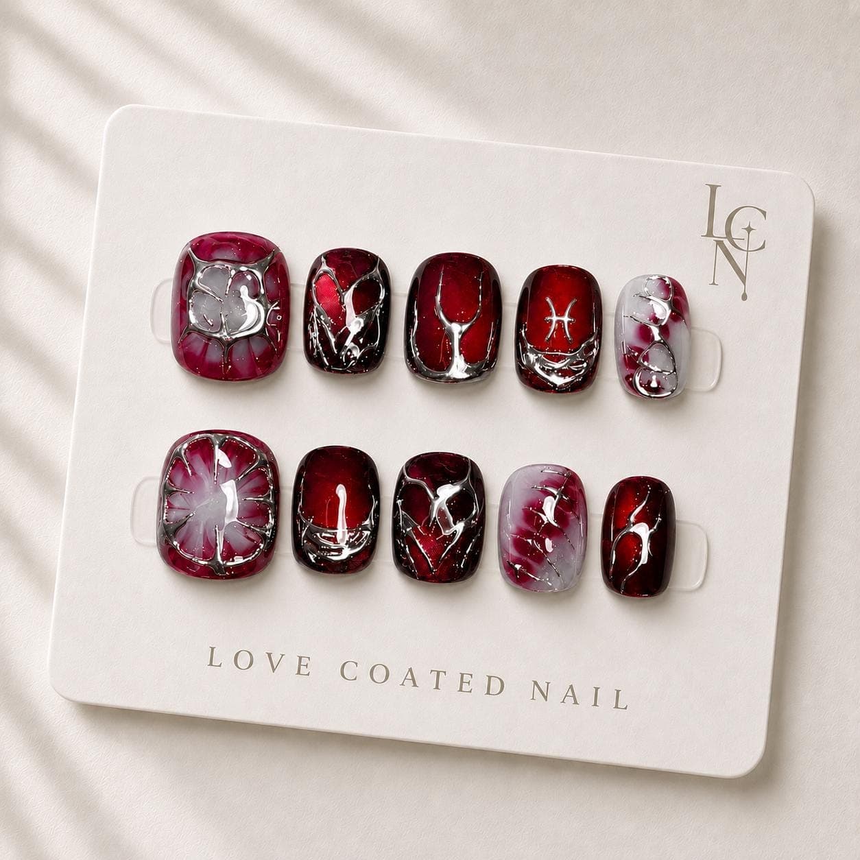 Gothic Nails, Gothic Press On Nails, Halloween Nails, Gothic Fake Nails, Burgundy Chrome Nails, Personalized Zodiac Nails