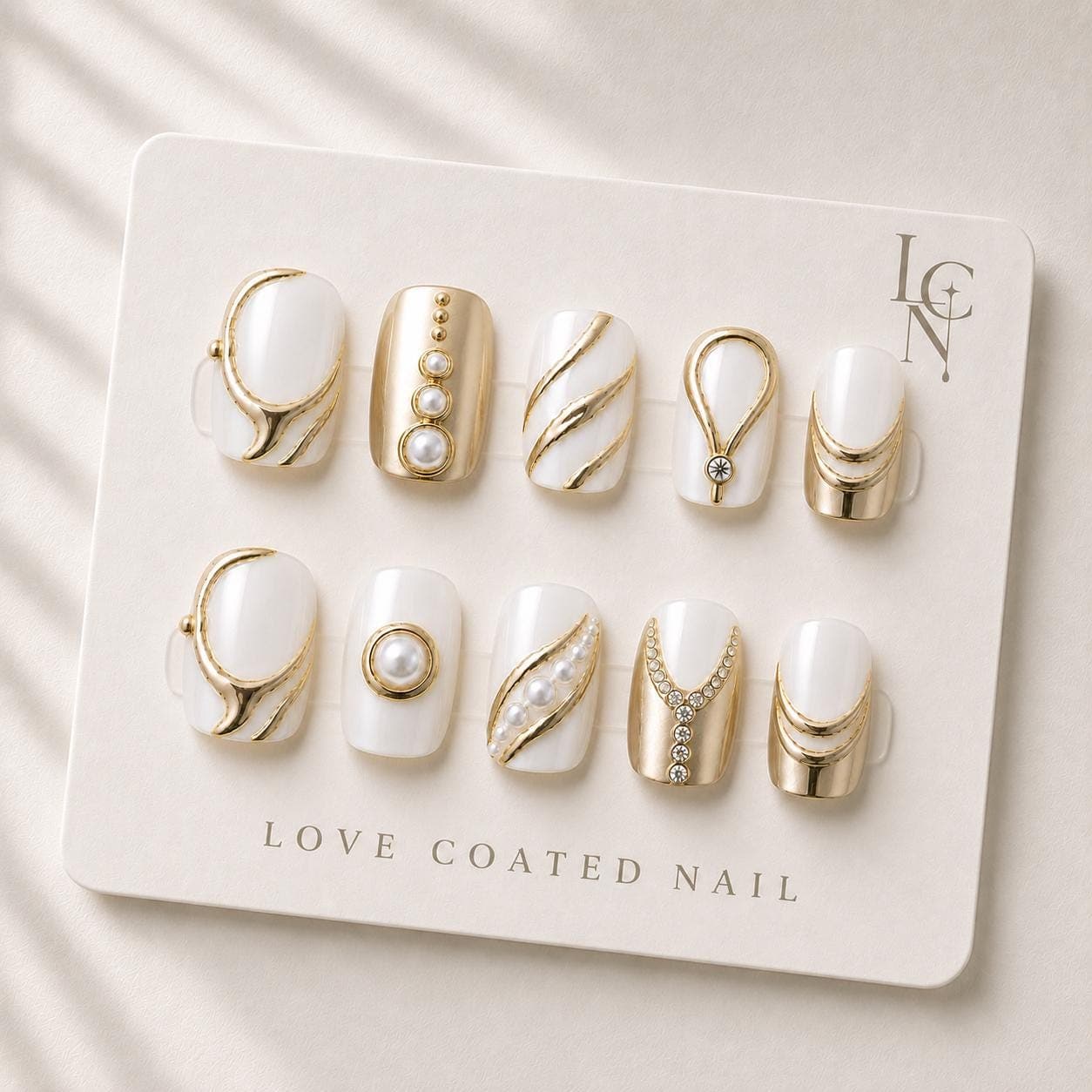Extra Short Press On Nails, Luxury Gold Pearl Nails, Ivory Bridal Nails, Elegant Wedding Nails, Handmade Gift