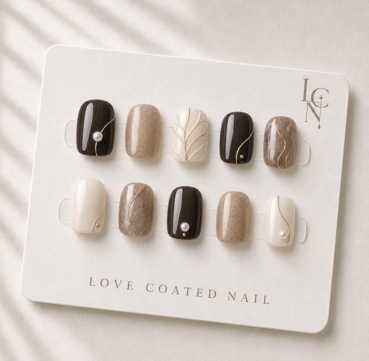 Luxury Pearl Press On Nails, Taupe Bridal Nails, Handmade Neutral Wedding Nails, Gold Chrome Nails, Elegant Quiet Luxury Nails