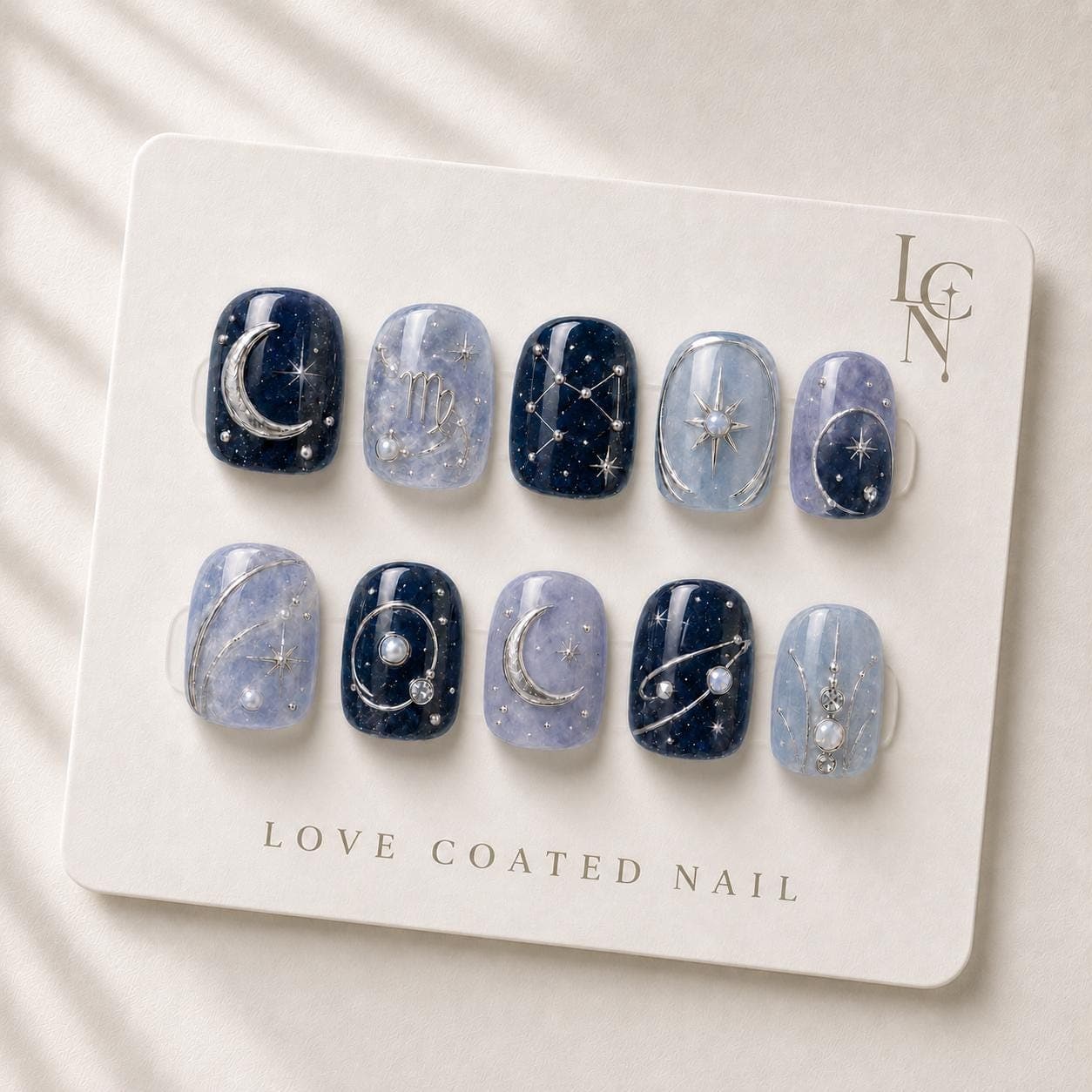 Personalized Extra Short Zodiac Press On Nails, Celestial Star Nails, Astrology Nails, Luxury Blue Cat Eye Handmade Nails
