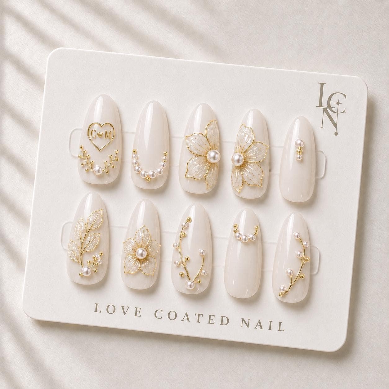 Bridal Nails, Personalized Bridal Press On Nails, Custom Initial Wedding Nails, Pearl Flower Nails, Luxury Bridal Gift