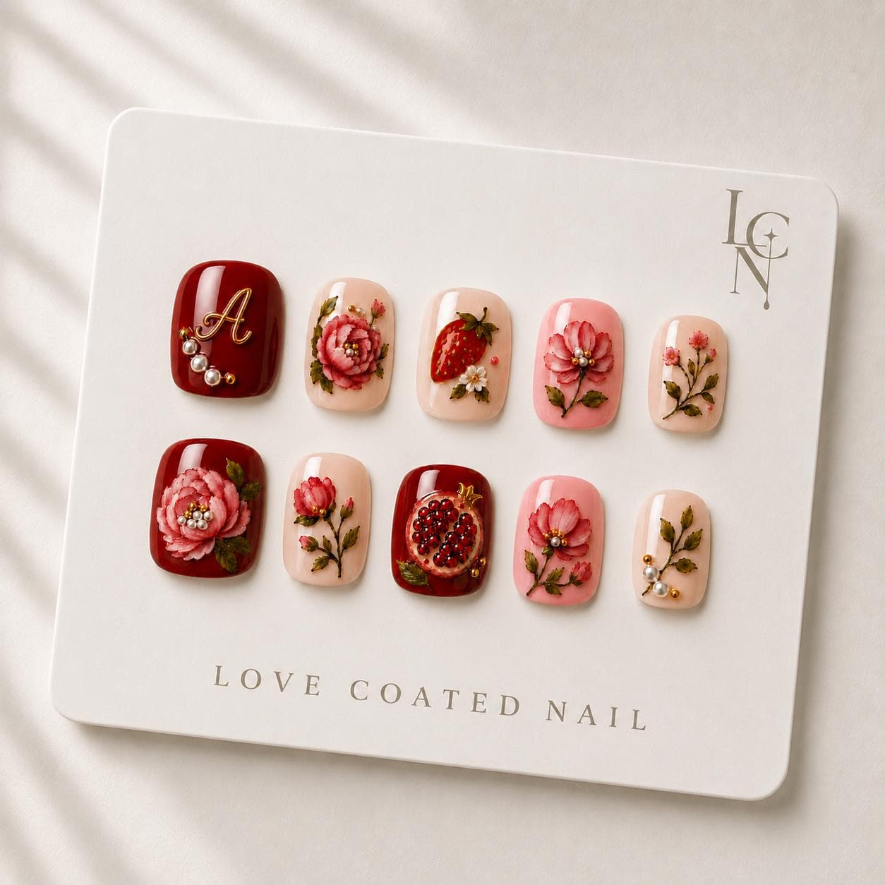 Coquette Nails, Coquette Press On Nails, Personalized Letter Nails, Strawberry Nails, Floral Nails, Pink Press On Nails, Extra Short Nails