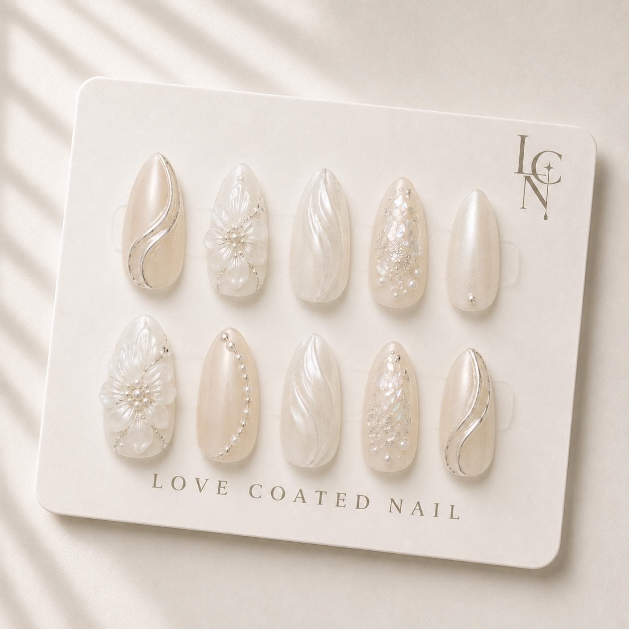 Bridal Nails, Bridal Press On Nails, Wedding Nails, Luxury Pearl Press On Nails, Ivory Wedding Nails, Handmade Almond Nails