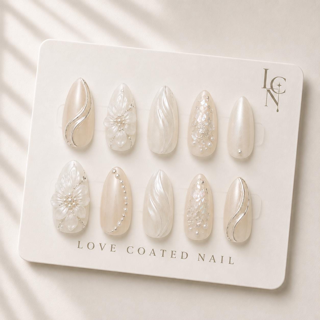 Bridal Nails, Bridal Press On Nails, Wedding Nails, Luxury Pearl Press On Nails, Ivory Wedding Nails, Handmade Almond Nails