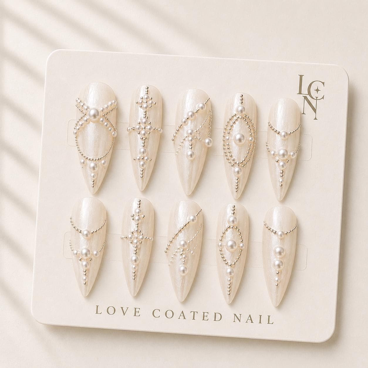 Bridal Nails, Bridal Press On Nails, Pearl Wedding Nails, Y2K Ivory Almond Nails, Luxury Handmade Press Ons