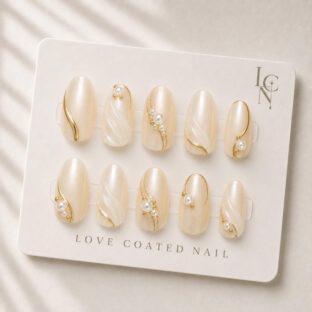 Bridal Nails, Bridal Press On Nails, Wedding Nails, Pearl Wedding Nails, Luxury Champagne Bridal Nails, Handmade Almond Nails