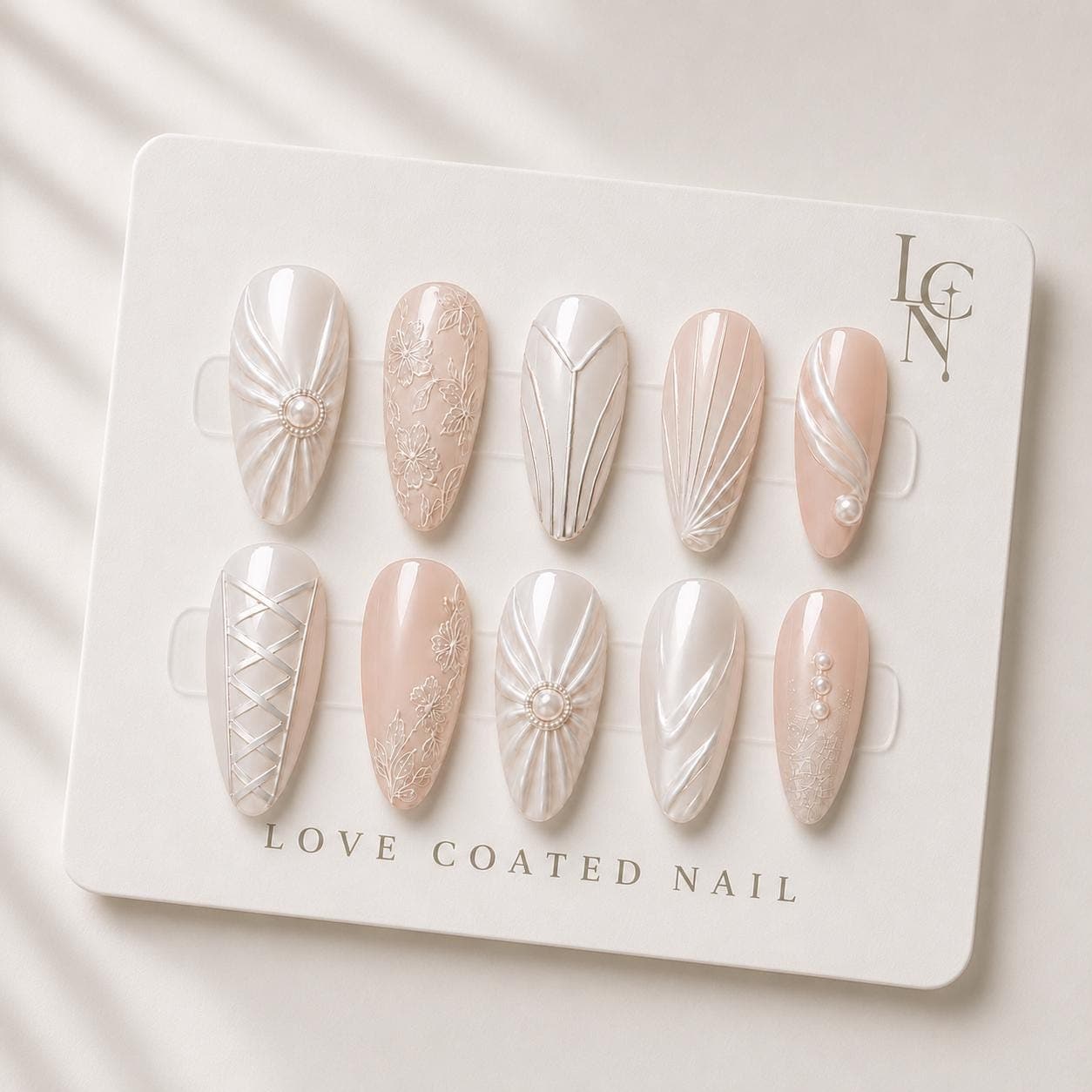 Bridal Nails, Bridal Press On Nails, Wedding Nails, Pearl Press On Nails, Ivory Wedding Nails, Luxury Handmade Almond Nails