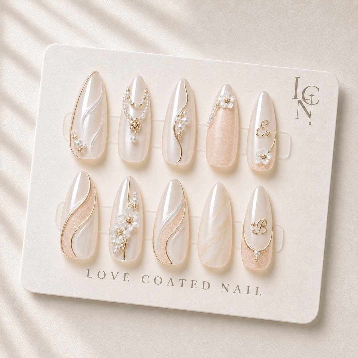 Bridal Nails, Personalized Bridal Press On Nails, Custom Initial Wedding Nails, Pearl Ivory Gold Nails, Luxury Press Ons
