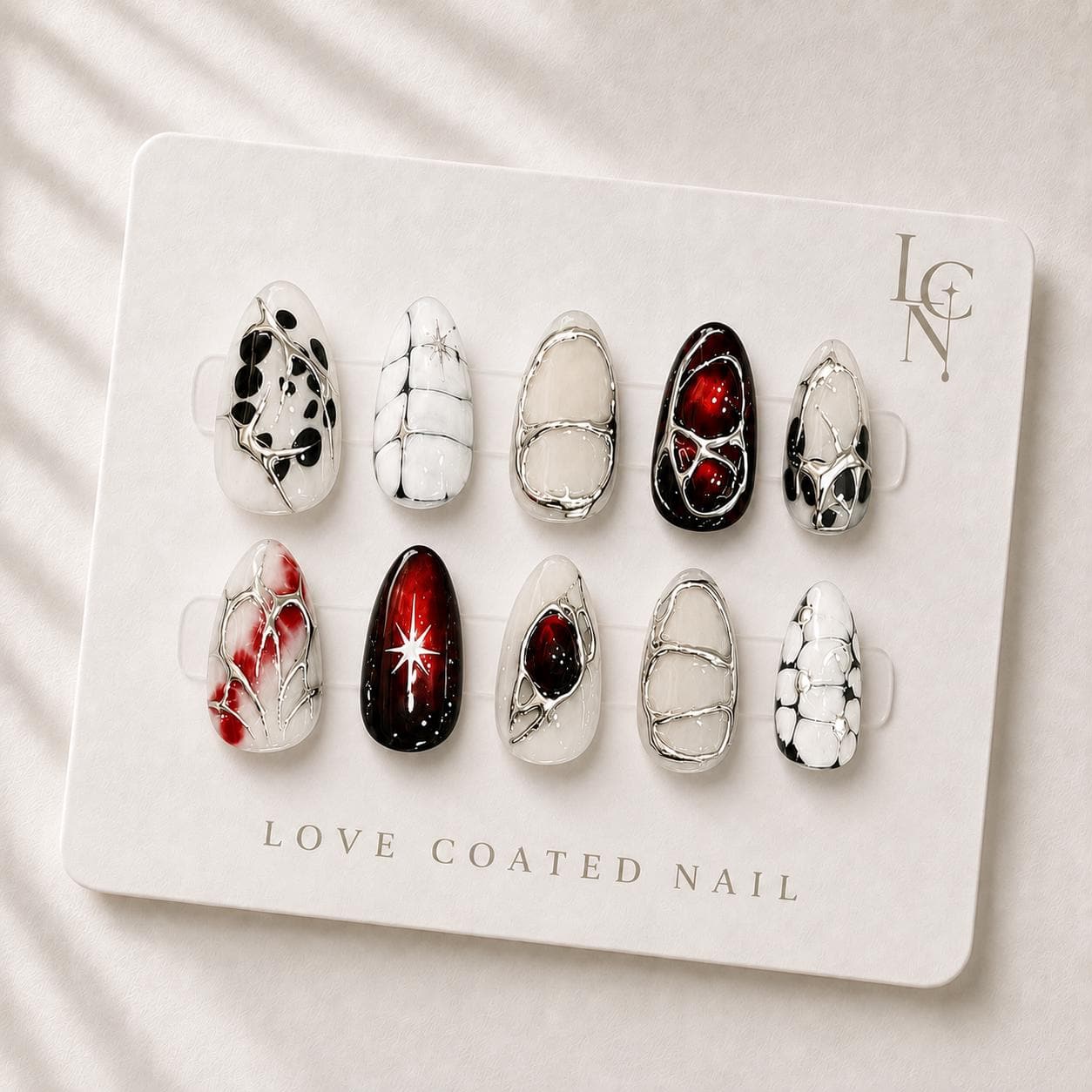Gothic Nails, Gothic Press On Nails, Halloween Nails, Gothic Fake Nails, Blood Red Nails, Silver Chrome Personalized Nails
