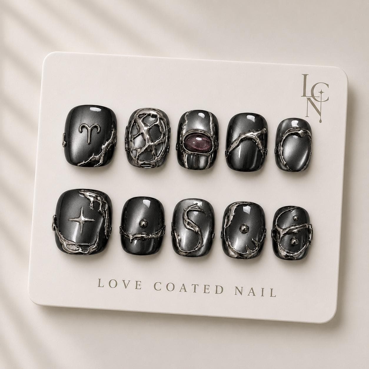 Gothic Nails, Gothic Press On Nails, Gothic Fake Nails, Black Chrome Nails, Dark Luxury Press On Nails, Personalized Zodiac Nails