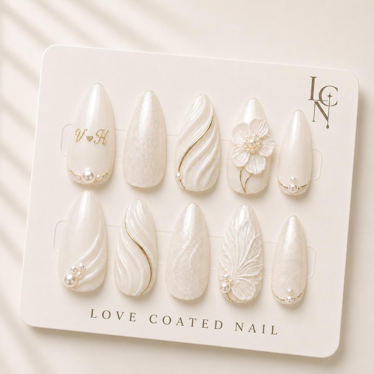 Bridal Nails, Bridal Press On Nails, Wedding Nails, Wedding Press On Nails, Personalized Initial Nails, Pearl Bridal Nails