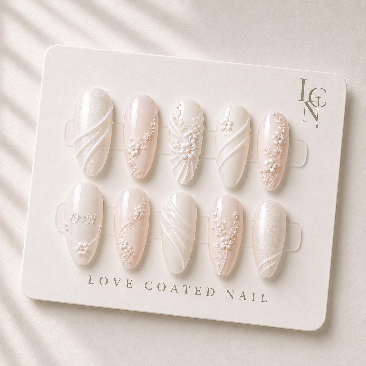 Bridal Nails, Bridal Press On Nails, Ivory Floral Wedding Nails, Pearl Bridal Nails, Luxury Wedding Manicure