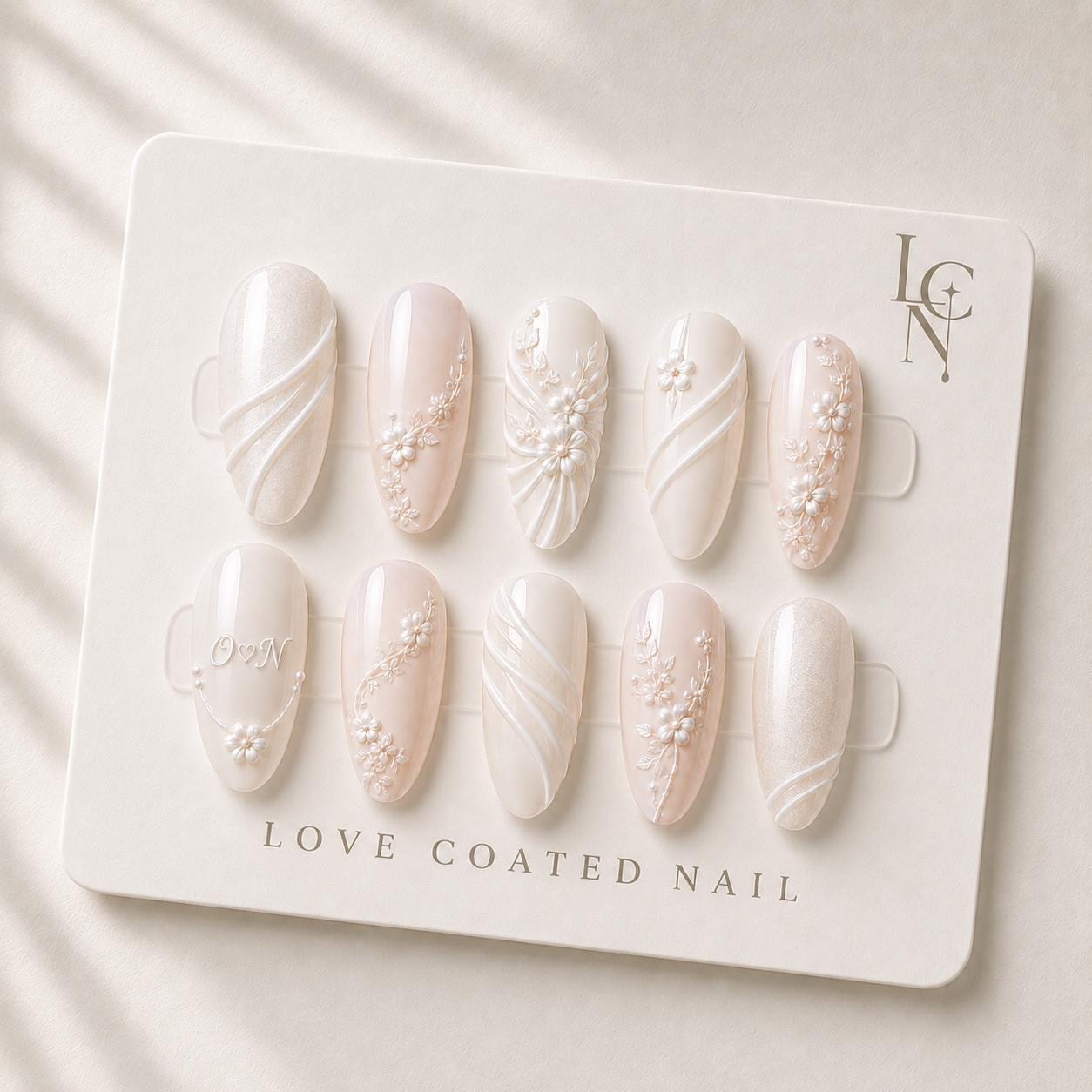 Bridal Nails, Bridal Press On Nails, Ivory Floral Wedding Nails, Pearl Bridal Nails, Luxury Wedding Manicure