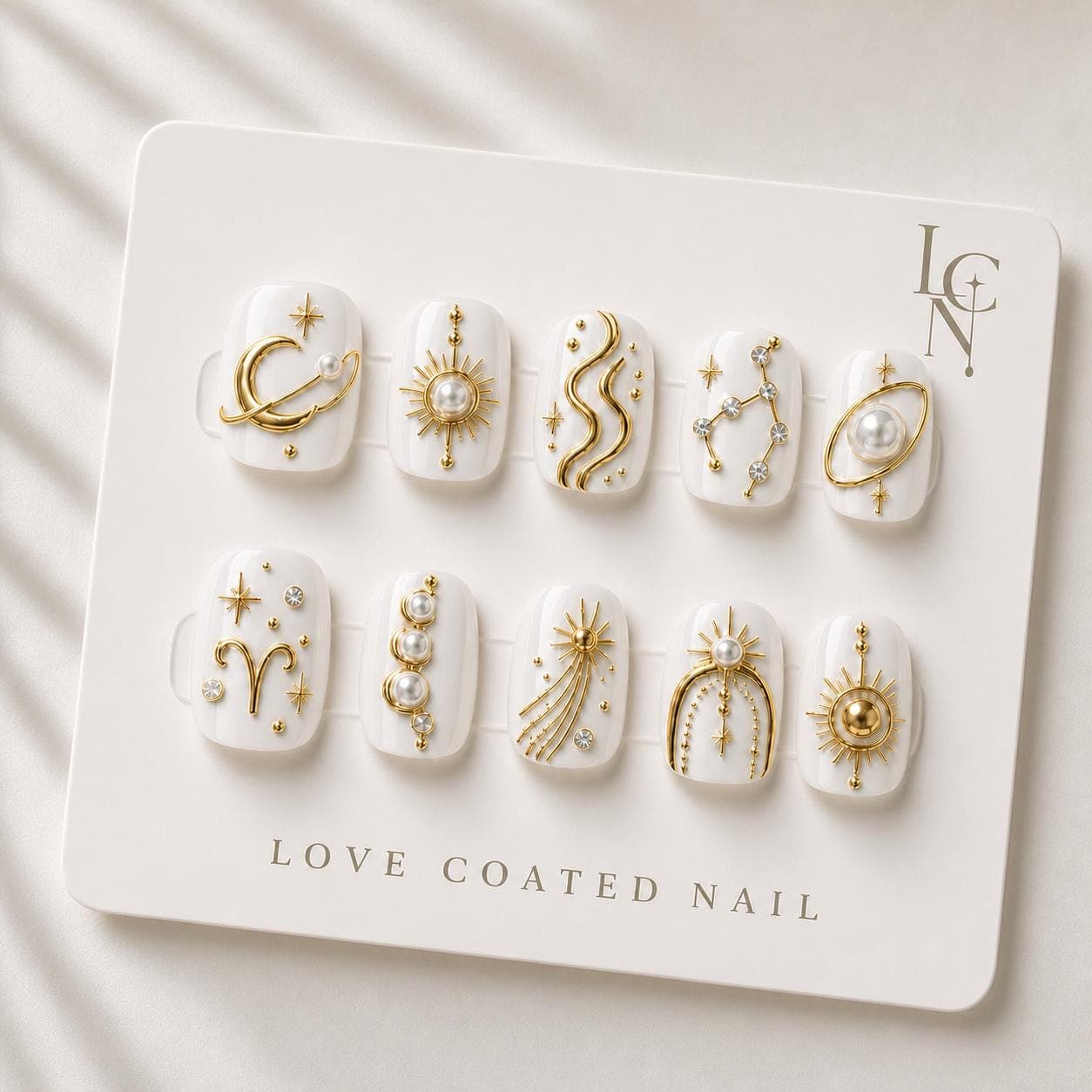 Extra Short Zodiac Press On Nails, Luxury Celestial Press On Nails, White Gold Astrology Nails, Handmade Star Nails