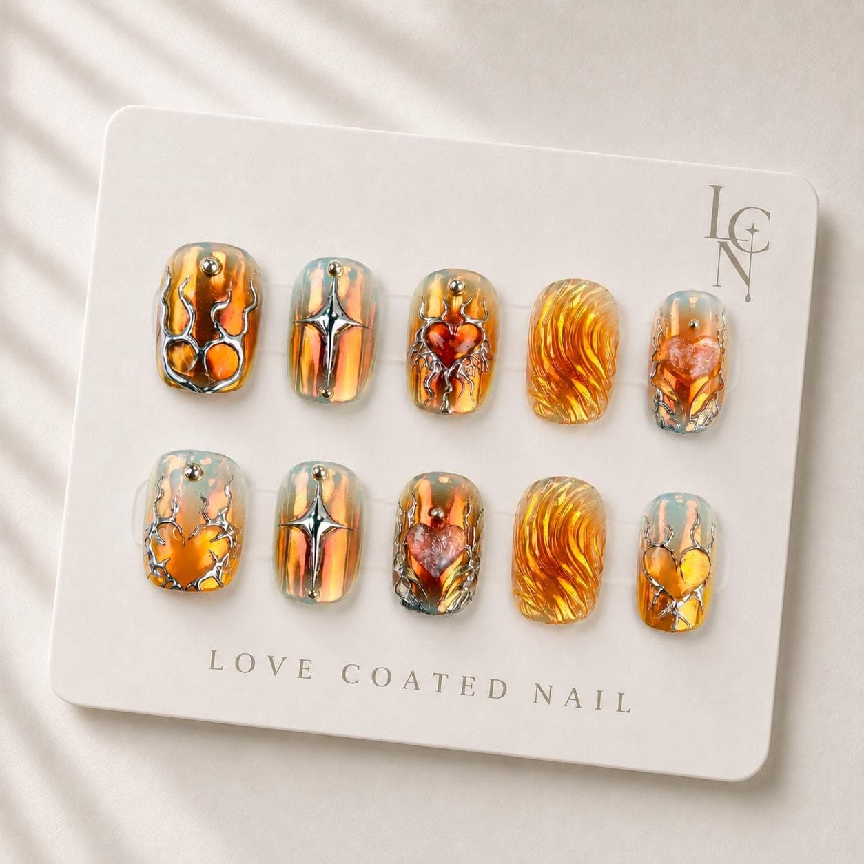Extra Short Chrome Heart Press On Nails, Y2K Chrome Nails, Gothic Heart Nails, Silver Chrome Press On Nails, Luxury Handmade Nails