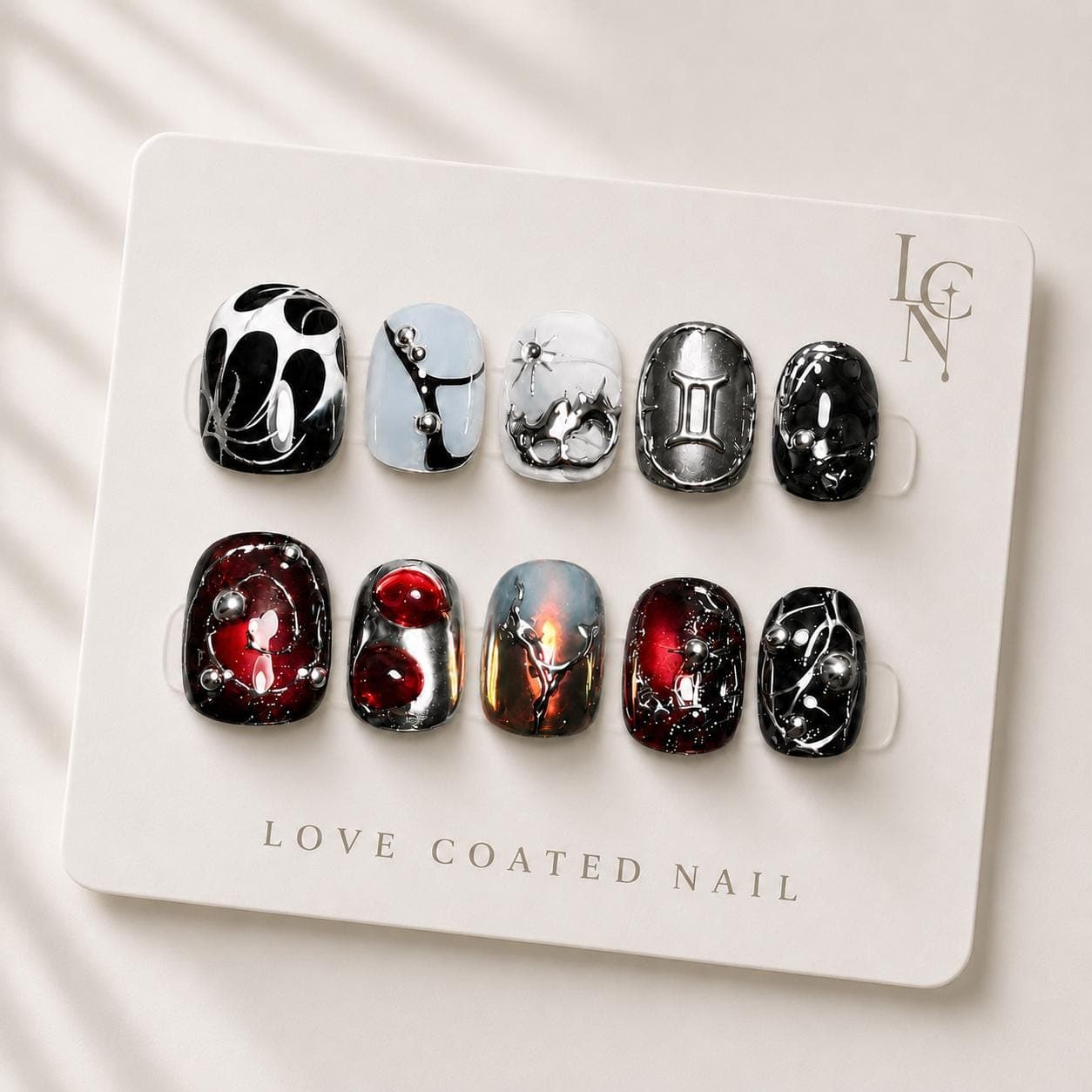 Gothic Nails, Gothic Press On Nails, Gothic Fake Nails, Black Chrome Nails, Burgundy Cat Eye Nails, Personalized Zodiac Press On Nails