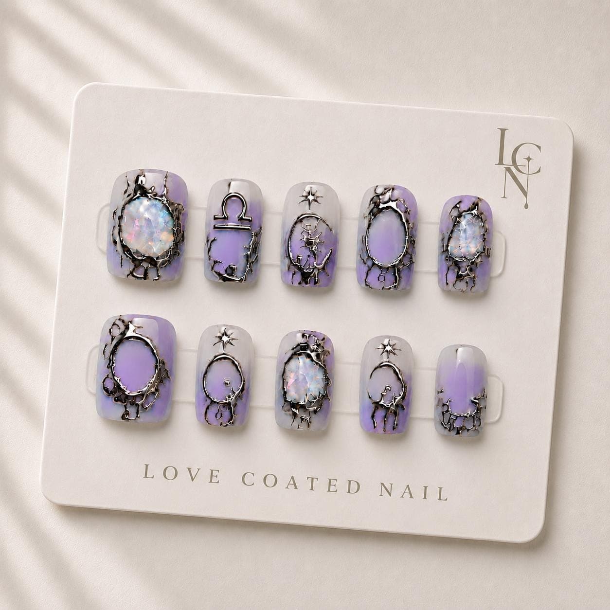 Extra Short Celestial Press On Nails, Purple Astrology Nails, Opal Crystal Nails, Personalized Zodiac Sign Nails