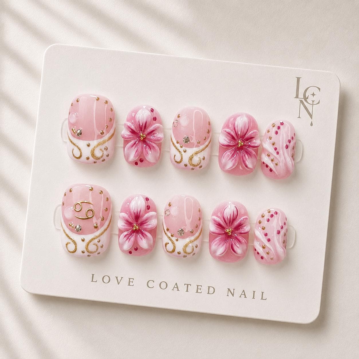 Coquette Nails, Coquette Press On Nails, Floral Press On Nails, 3D Flower Pink Luxury Handmade Nails