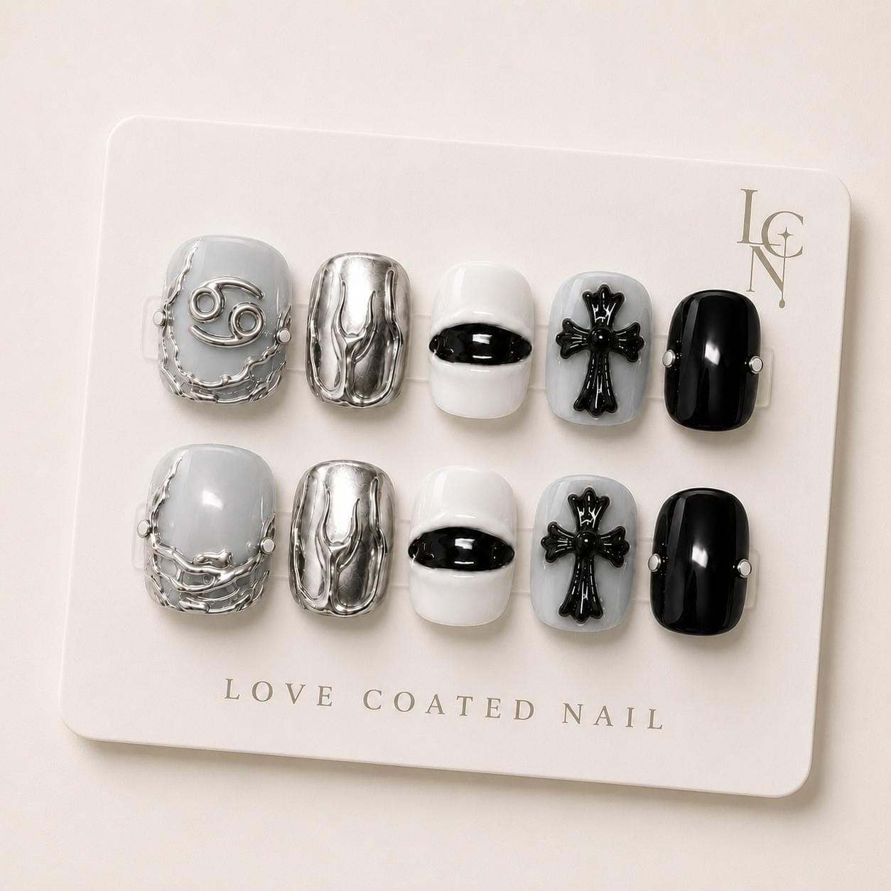 Gothic Nails, Gothic Press On Nails, Gothic Fake Nails, Black Chrome Cross Nails, Personalized Zodiac Press On Nails