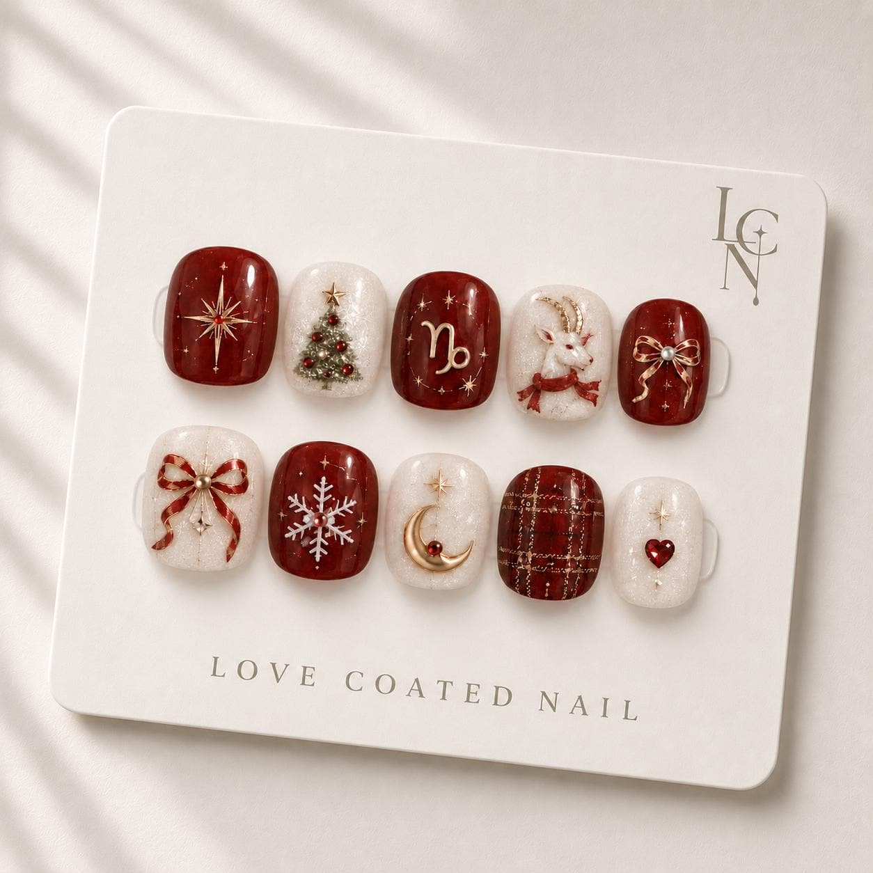 Christmas Press On Nails, Extra Short Red Gold Holiday Nails, Capricorn Christmas Nails, Zodiac Nail Set, Handmade Winter Nails
