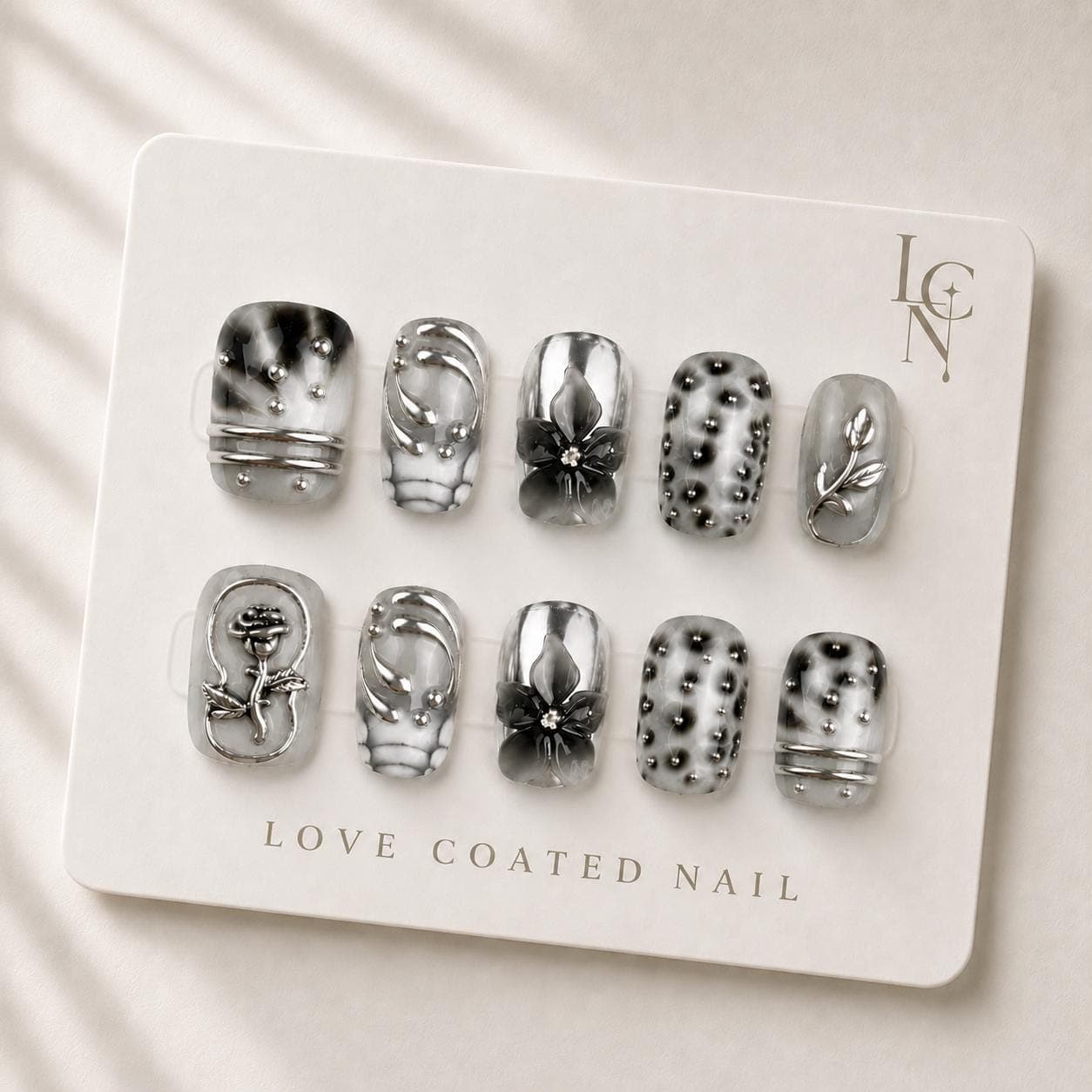 Gothic Nails, Gothic Press On Nails, Gothic Fake Nails, Black Marble Nails, Chrome Press On Nails, Monochrome Nails