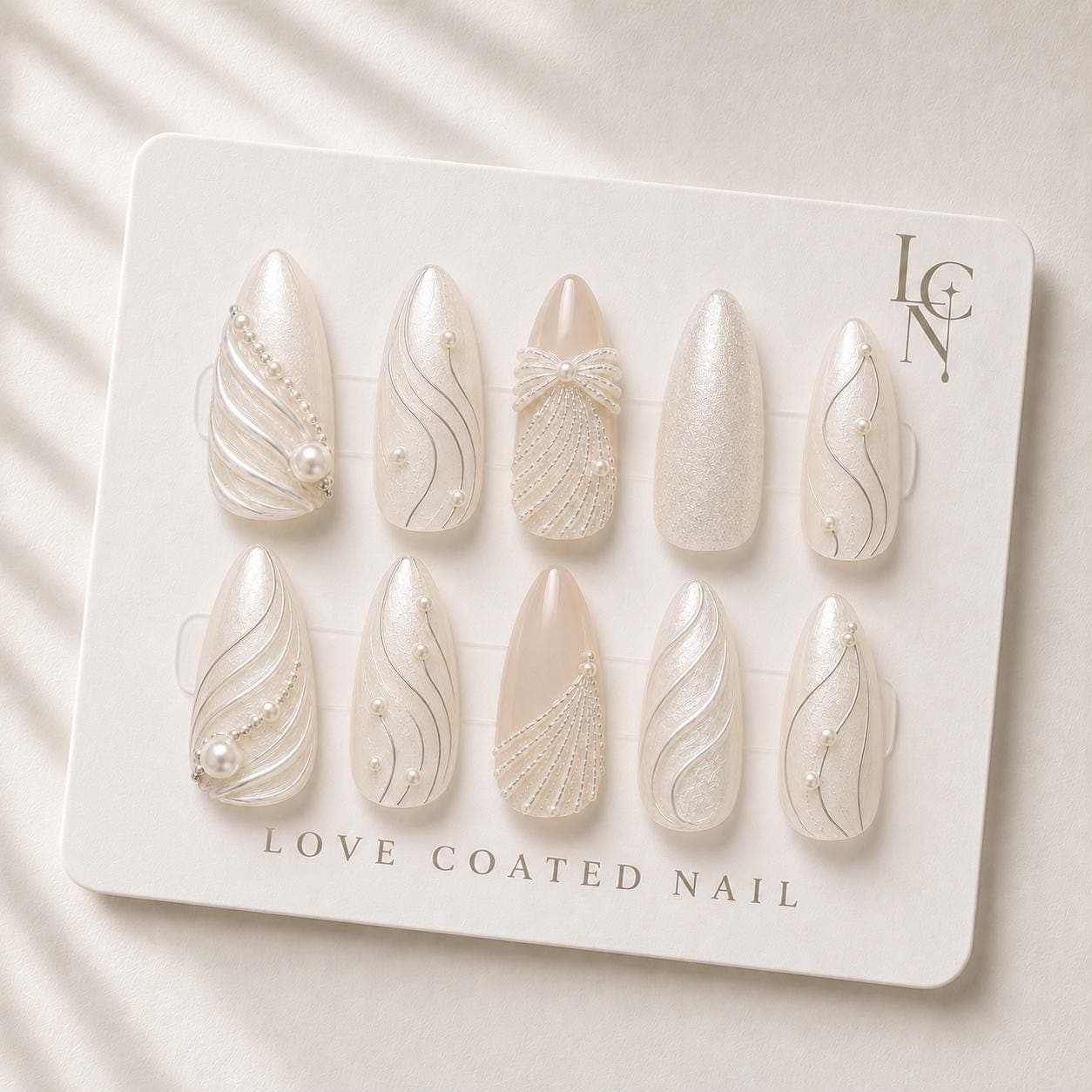 Bridal Nails, Wedding Press On Nails, Pearl Bridal Nails, Ivory Wedding Nails, Luxury Handmade Almond Nails