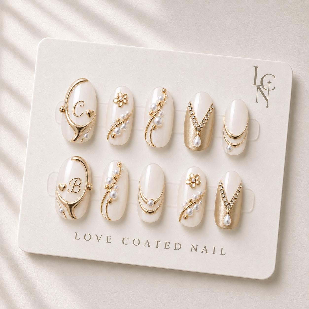 Bridal Nails, Personalized Bridal Press On Nails, Custom Initial Wedding Nails, Ivory Pearl Gold Nails, Bride Gift