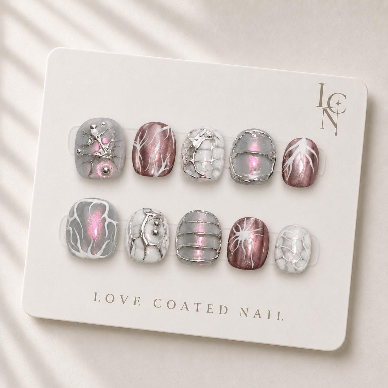 Extra Short Press On Nails, Y2K Nails, Magnetic Cat Eye Nails, Korean Press On Nails, Grey Chrome Nails, Abstract Nails