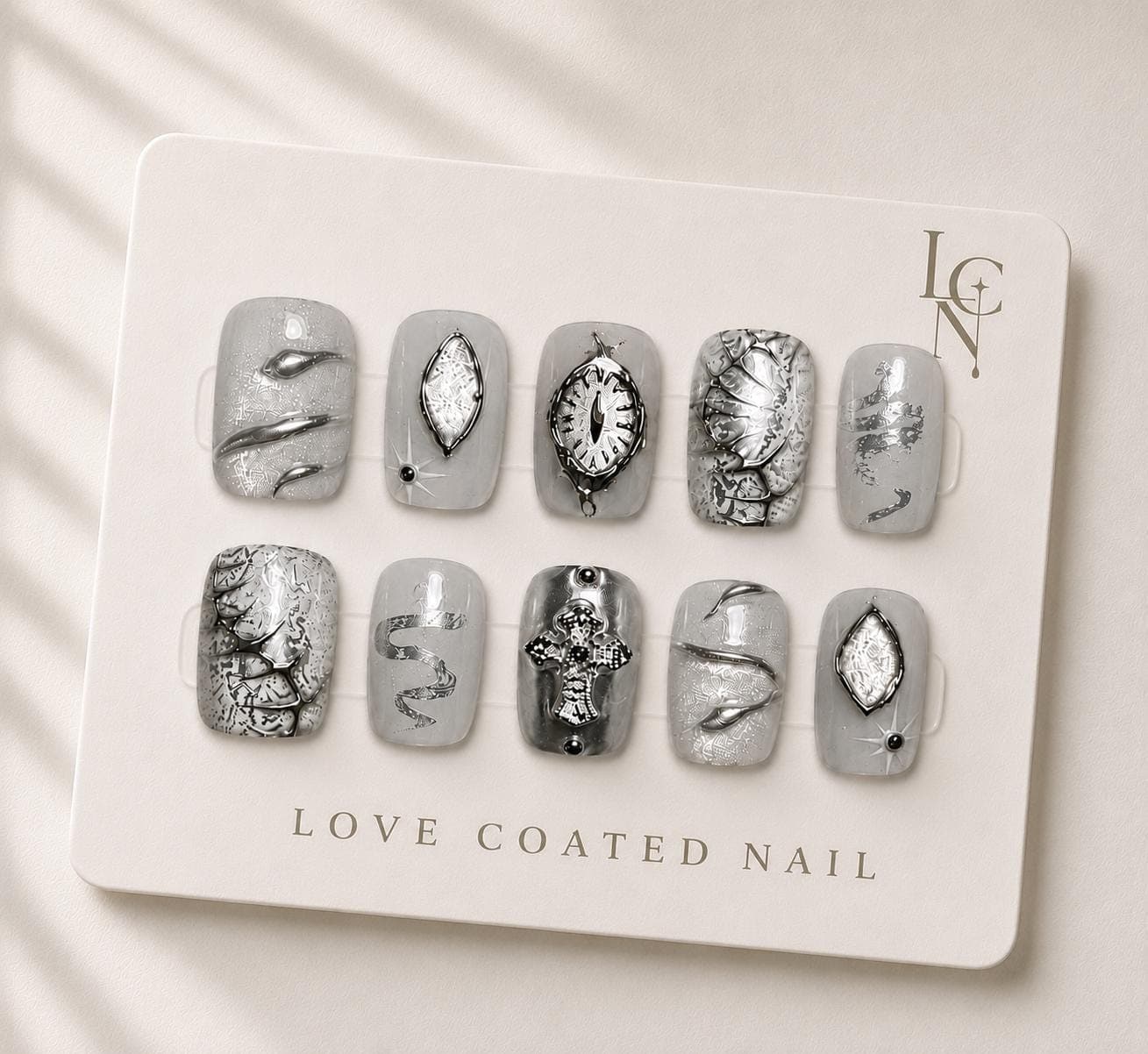 Gothic Nails, Gothic Press On Nails, Gothic Fake Nails, Silver Gothic Nails, Vintage Clock Press On Nails, Personalized Zodiac Nails